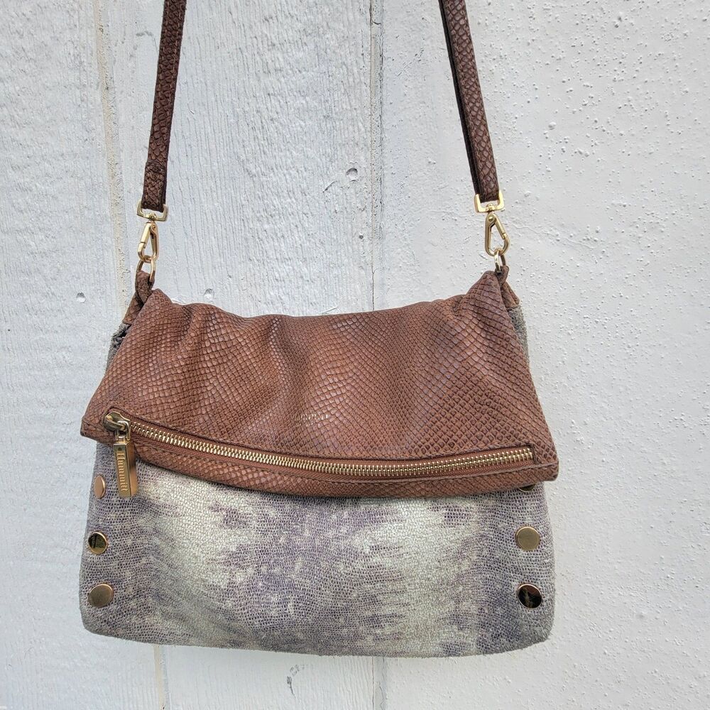 Hammitt Fold-Over VIP Leather Medium Crossbody Bag Purse Snake Skin Brown - Picture 8 of 8